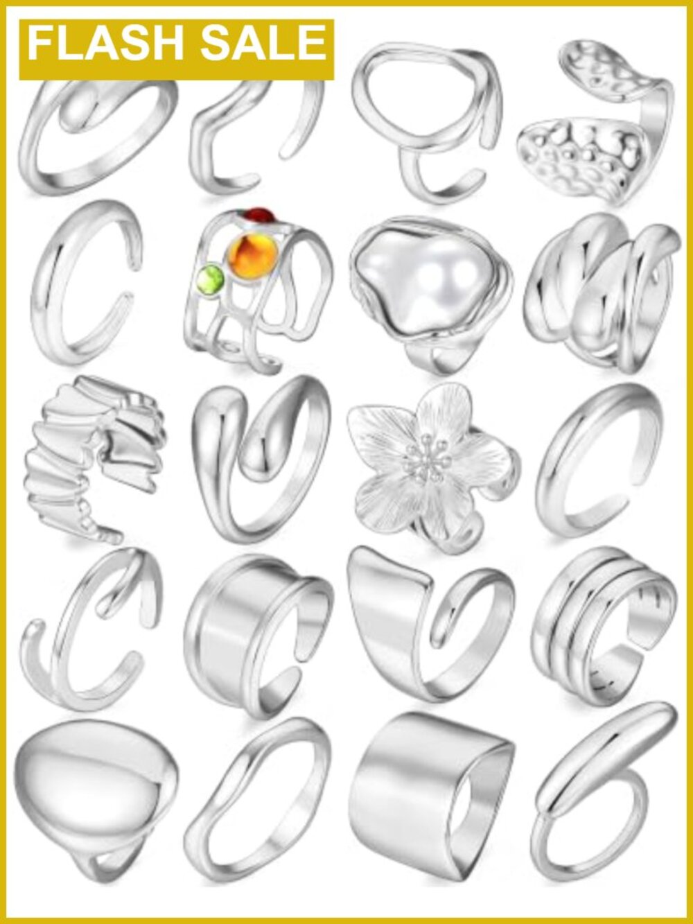 20pc Gold Plated Stacking Rings Set Chunky Boho Flower Statement Rings
